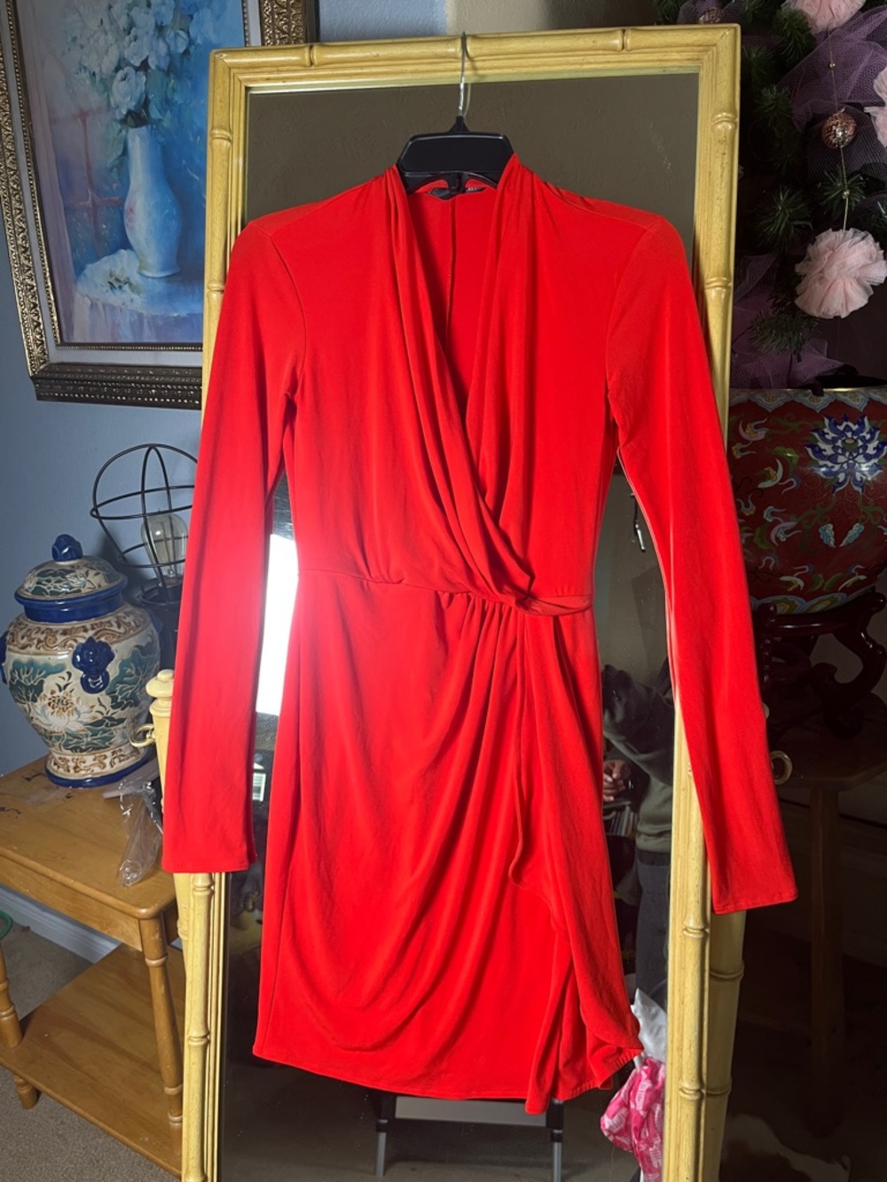Women’s Red Long-Sleeve Wrap Dress